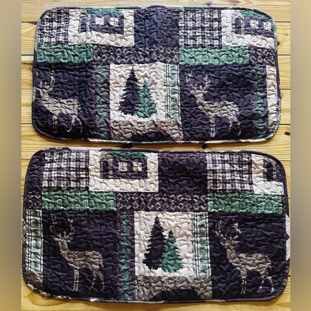 Rustic Cabin, Deer and Tree Quilted Pillow Shams King set of 2 New